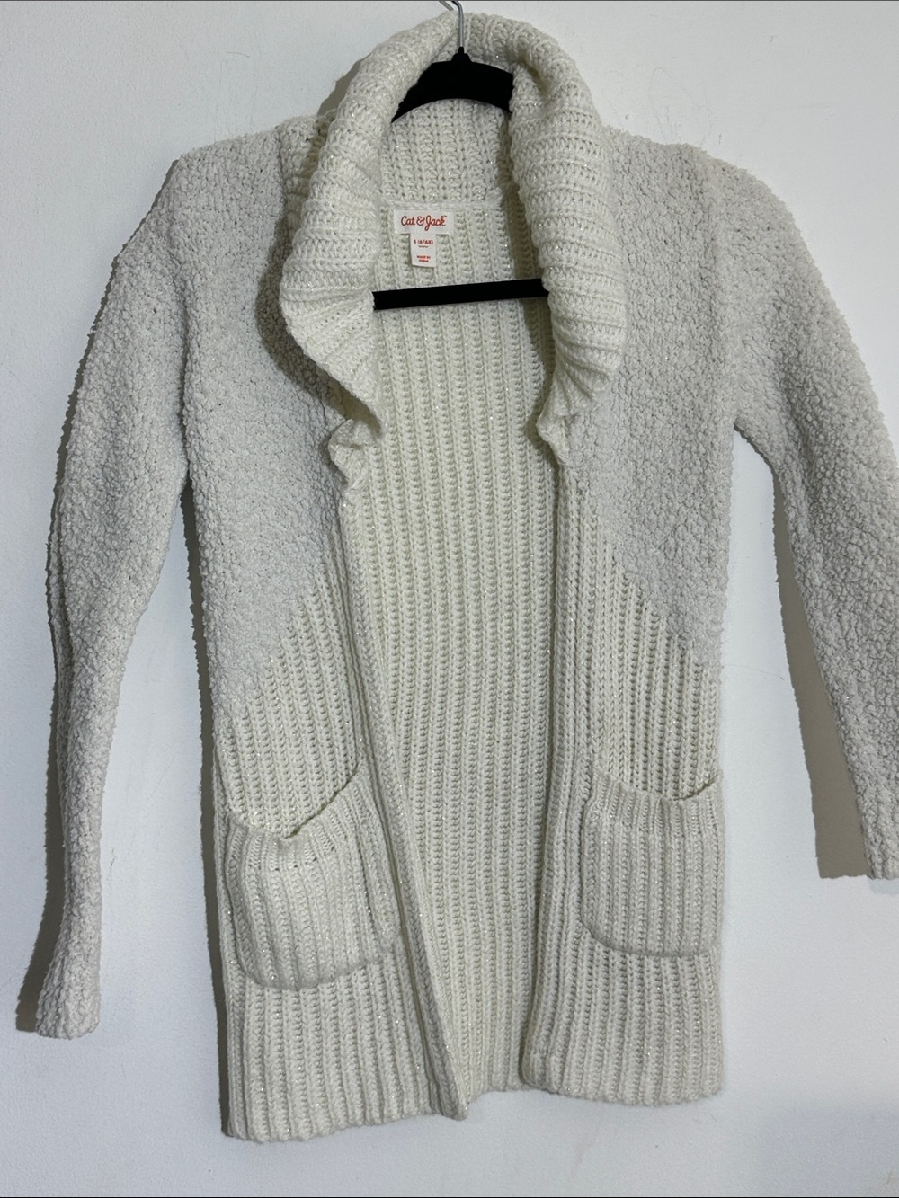 Cat & Jack Ivory Textured Open-Front Knit Cardigan
